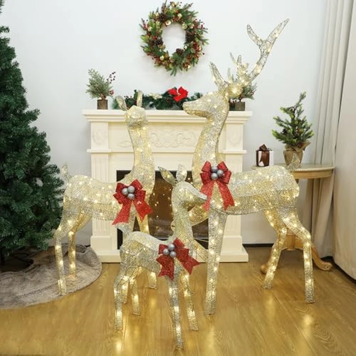 winemana 5ft Reindeer Christmas Outdoor Decorations, Set of 3 Extra Large Deer Yard Decor- Lighted 3D Reindeer Family Set for Outside Lawn Garden Xmas Holiday Party Decor (Gold) by winemana - Image 7