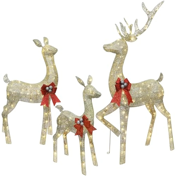 winemana 5ft Reindeer Christmas Outdoor Decorations, Set of 3 Extra Large Deer Yard Decor- Lighted 3D Reindeer Family Set for Outside Lawn Garden Xmas Holiday Party Decor (Gold) by winemana - Image 8