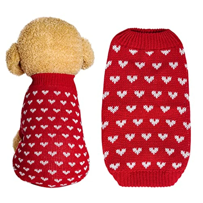 Dxhycc Dog Knitted Sweater Dog Heart Sweater Puppy Sweater Warm Soft Pet Holiday Clothes for Medium Cats and Dogs (Red, M) by Dxhycc - Used - Like New condition - US$7.17