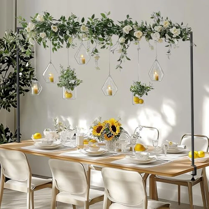 Babenest Over The Table Rod Stand with Clamps Adjustable 47"-98'' Length 9"-40" Height, Metal Flower Hanging Table Arch Stand for Birthday Wedding Party Baby Shower Halloween Christmas Decor (Black) by Babenest - Used - Acceptable condition