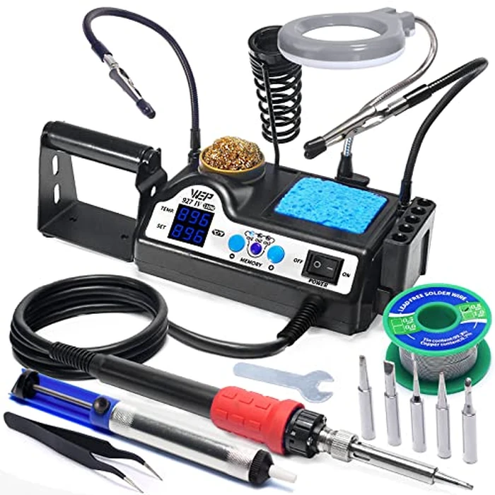 WEP 927-IV Soldering Station Kit High-Power 110W with 3 Preset Channels, Sleep Mode, LED Magnifier, 5 Extra Iron Tips, Tip Cleaner, 2 Helping Hands, Tip Storage Slots, Lead-free Solder Wire, Tweezers by WEP - Used - Very Good condition - US$55.19