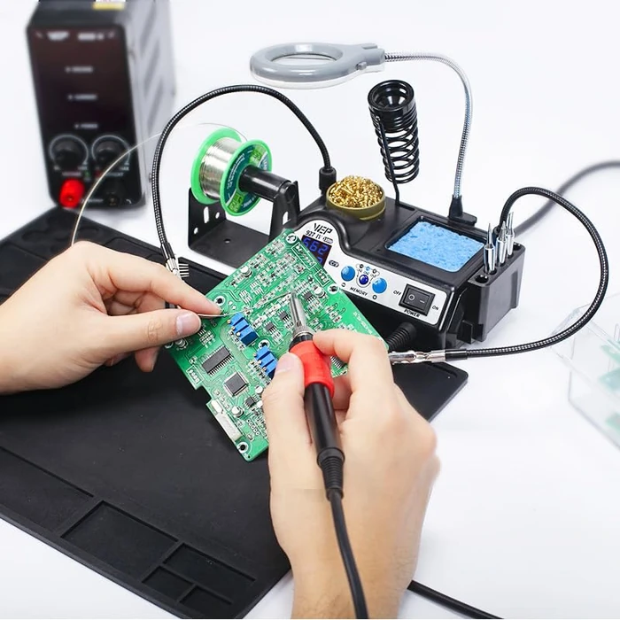 WEP 927-IV Soldering Station Kit High-Power 110W with 3 Preset Channels, Sleep Mode, LED Magnifier, 5 Extra Iron Tips, Tip Cleaner, 2 Helping Hands, Tip Storage Slots, Lead-free Solder Wire, Tweezers by WEP - Image 2