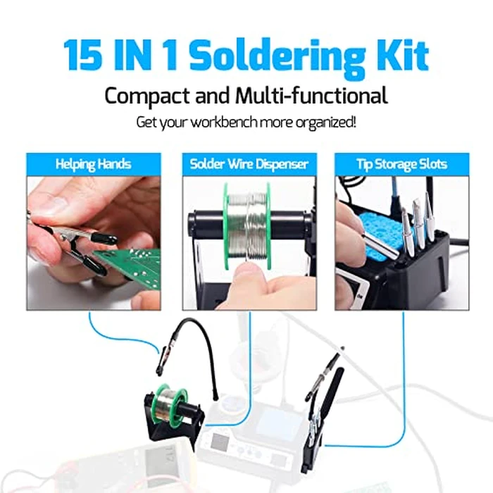 WEP 927-IV Soldering Station Kit High-Power 110W with 3 Preset Channels, Sleep Mode, LED Magnifier, 5 Extra Iron Tips, Tip Cleaner, 2 Helping Hands, Tip Storage Slots, Lead-free Solder Wire, Tweezers by WEP - Image 6