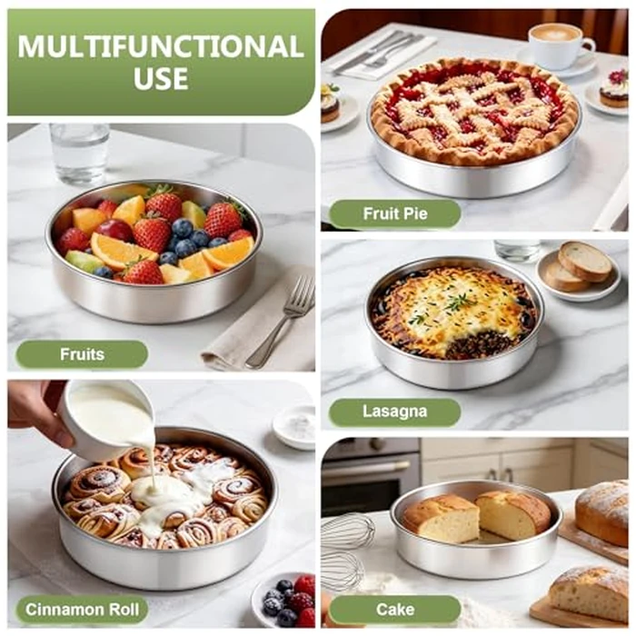 P&P CHEF 9 Inch Cake Pan Set of 2, 2 Pieces Round Layer Cake Baking Pans, Stainless Steel Smash Cake Tin Bakeware for Cooking Steaming, Nontoxic & Sturdy, Oven & Dishwasher Safe by P&P CHEF - Image 5