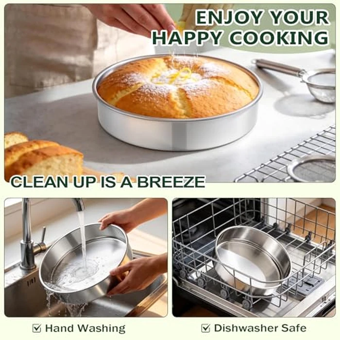 P&P CHEF 9 Inch Cake Pan Set of 2, 2 Pieces Round Layer Cake Baking Pans, Stainless Steel Smash Cake Tin Bakeware for Cooking Steaming, Nontoxic & Sturdy, Oven & Dishwasher Safe by P&P CHEF - Image 6