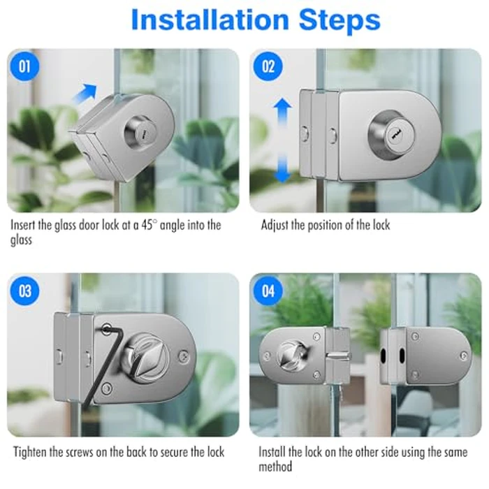 Ranbo Frameless Double-Sided Glass Door Lock,Clamp-On No-Drill,304 Stainless Steel,for 3/8"-1/2"(10-12mm) Swing Door,for Office,Storefront,3 Keys,Brushed Nickel-Double Swing Doors Floor Lock Required by Ranbo - Image 6