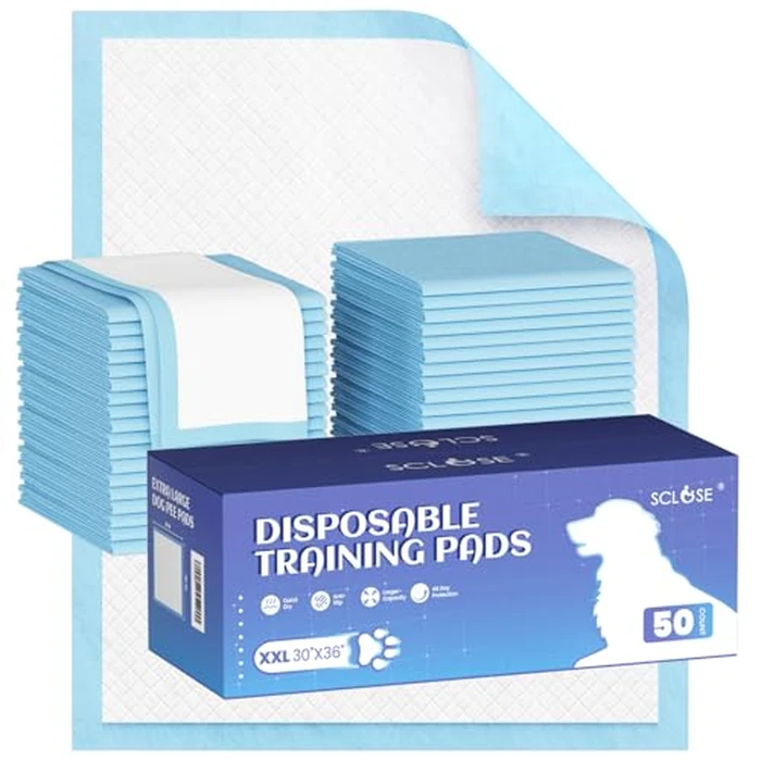 SCLOSE Pee Pads for Dogs Extra Large 30"x36", 50 Count Puppy Pads XXL, Potty Pads for Dogs, Super Absorbent & Leak-Proof, Disposable Training Pads for Puppies, Doggie Pads, Blue by SCLOSE - Used - Like New condition - US$20.96