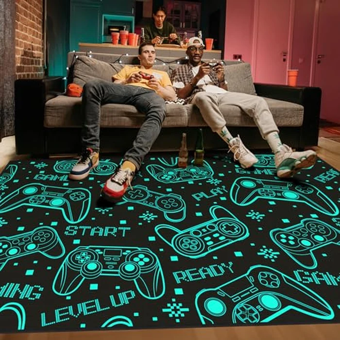 Auetwyona 4x6 Gaming Rug for Boys Room - 3D Printed Games Theme Fluorescent Green Gamer Area Rug for Livingroom Teen Boy Gamer Room Rug Decor Video Game Area Carpet for Bedroom,Game Room by Auetwyona - Image 2