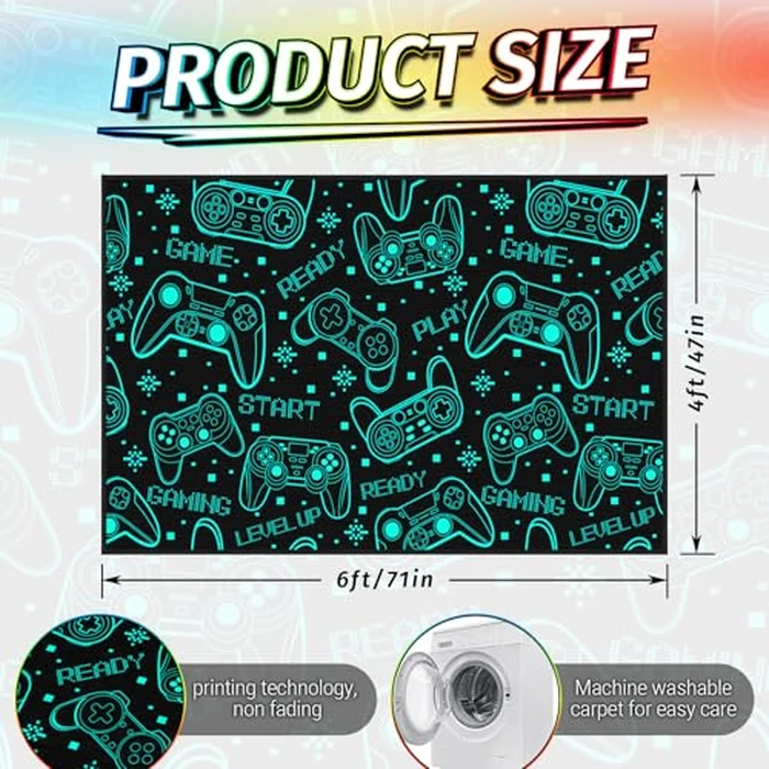 Auetwyona 4x6 Gaming Rug for Boys Room - 3D Printed Games Theme Fluorescent Green Gamer Area Rug for Livingroom Teen Boy Gamer Room Rug Decor Video Game Area Carpet for Bedroom,Game Room by Auetwyona - Image 4