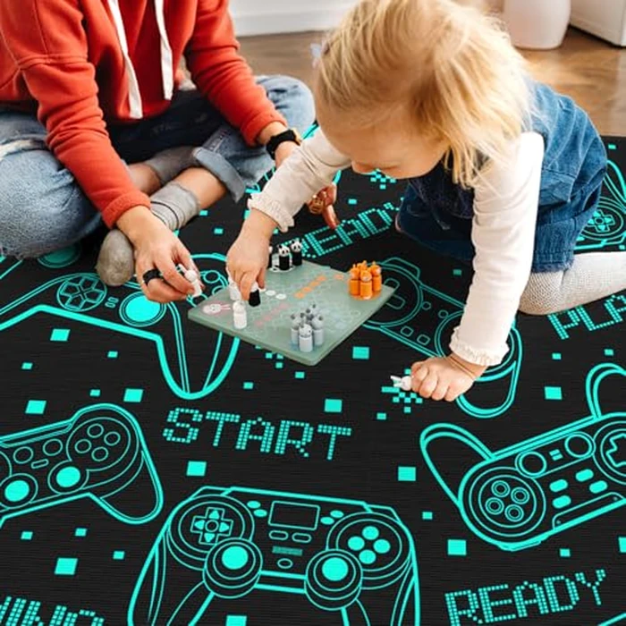 Auetwyona 4x6 Gaming Rug for Boys Room - 3D Printed Games Theme Fluorescent Green Gamer Area Rug for Livingroom Teen Boy Gamer Room Rug Decor Video Game Area Carpet for Bedroom,Game Room by Auetwyona - Image 6