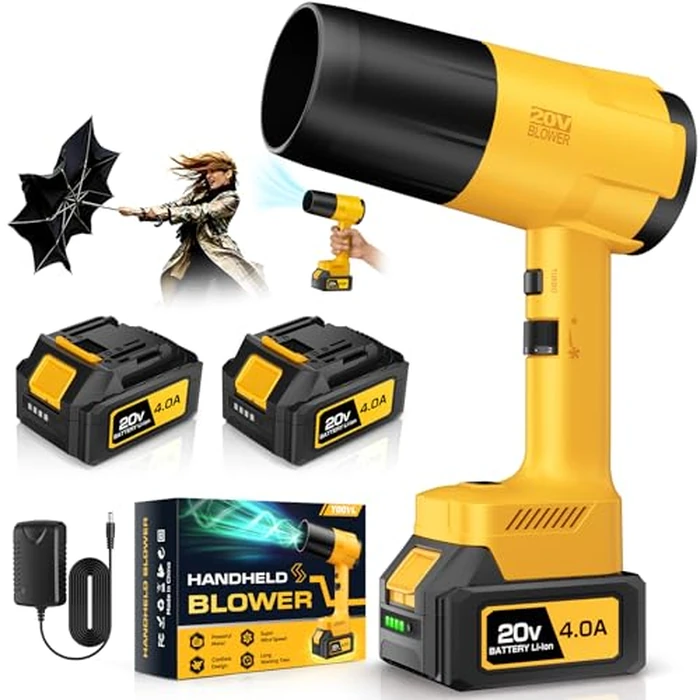 Leaf Blower Cordless, Handheld Leaf Blower with 2 X 4.0Ah Battery and Charger, Snow Blower with 6 Speed Modes, Lightweight Blowers for Lawn Care, Patio, Yard, Blowing Snow, Leaves, Dust-Yellow by YOOVL - Used - Like New condition - US$75.22