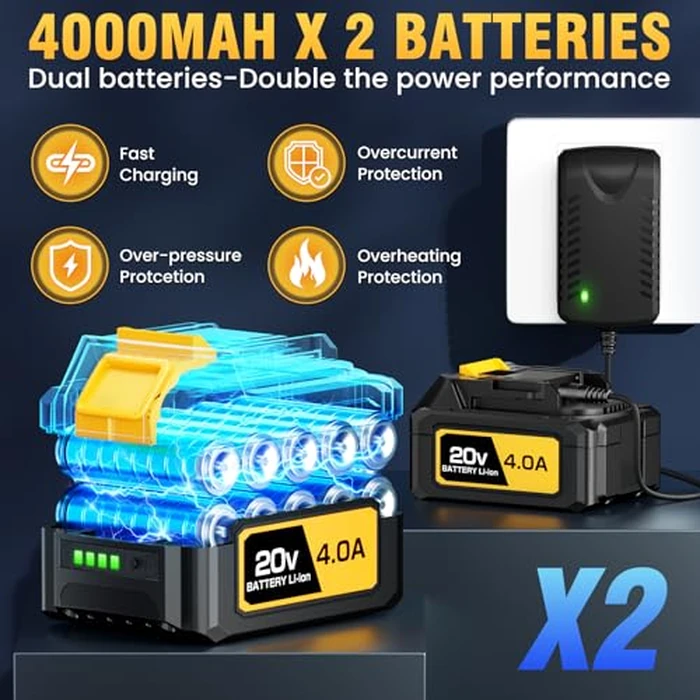 Leaf Blower Cordless, Handheld Leaf Blower with 2 X 4.0Ah Battery and Charger, Snow Blower with 6 Speed Modes, Lightweight Blowers for Lawn Care, Patio, Yard, Blowing Snow, Leaves, Dust-Yellow by YOOVL - Image 3