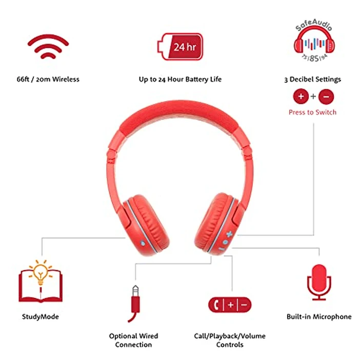 Made for Amazon Bluetooth Kids Headphones Age (3-7) | Red by ONANOFF - Image 6