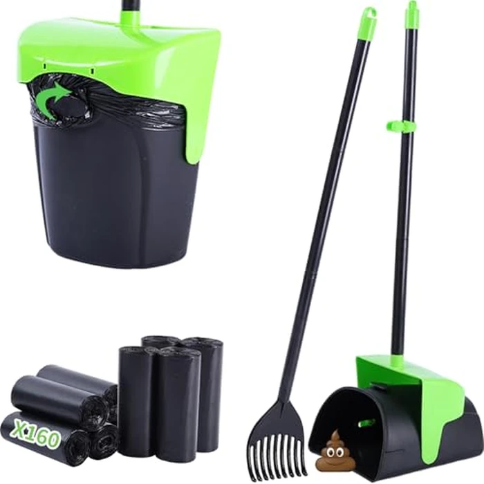 ienjoyed Pooper Scooper Large Swivel Bin & Rake with 160 Waste Bags,Heavy Duty Dog Pooper Scooper with Bag Attachment for Dogs, Long Handle Poop Scooper with Lid for Yard, Grass, Gravel(Green) by ienjoyed - Used - Acceptable condition