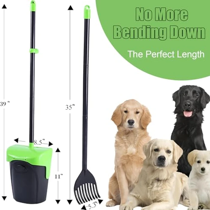 ienjoyed Pooper Scooper Large Swivel Bin & Rake with 160 Waste Bags,Heavy Duty Dog Pooper Scooper with Bag Attachment for Dogs, Long Handle Poop Scooper with Lid for Yard, Grass, Gravel(Green) by ienjoyed - Image 2