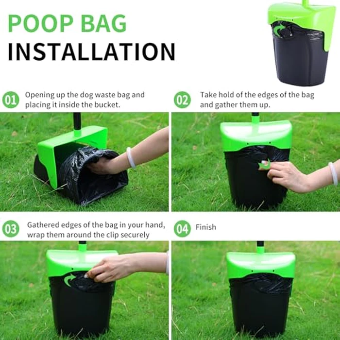 ienjoyed Pooper Scooper Large Swivel Bin & Rake with 160 Waste Bags,Heavy Duty Dog Pooper Scooper with Bag Attachment for Dogs, Long Handle Poop Scooper with Lid for Yard, Grass, Gravel(Green) by ienjoyed - Image 5