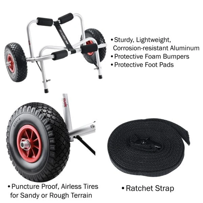 Kayak Cart - Canoe Dolly with Airless Tires, Aluminum Frame, and 140lb Capacity for Transporting Jon Boats, Paddleboards, SUP by Rad Sportz (White) by RAD Sportz - Image 2