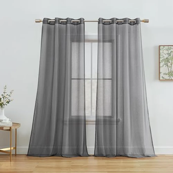 HLC.ME 2 Piece Semi Sheer Voile Window Curtain Drapes Grommet Panels for Bedroom, Living Room & Kids Room (54" W x 63" L, Charcoal Grey) by HLC.me - Image 1