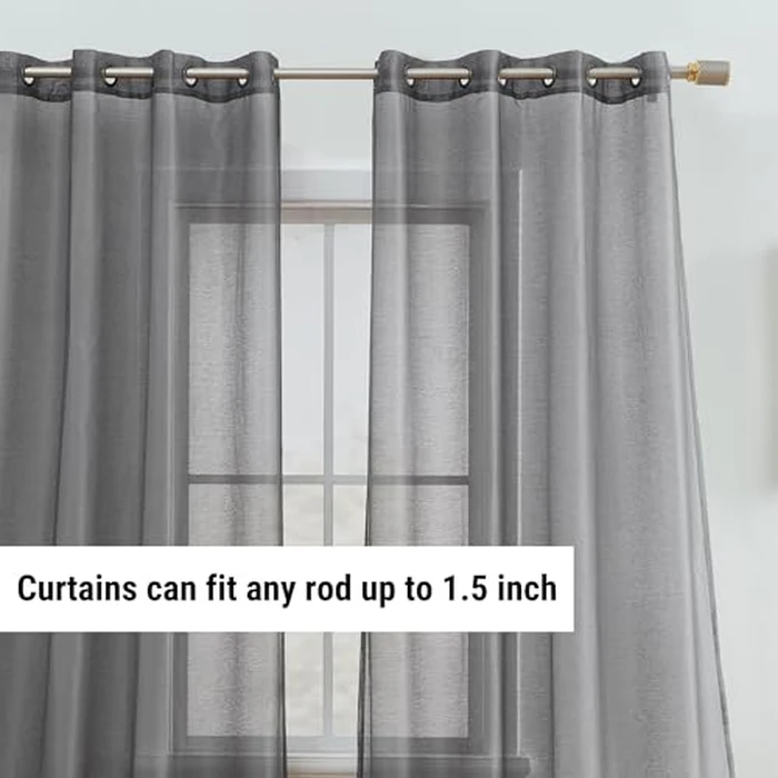 HLC.ME 2 Piece Semi Sheer Voile Window Curtain Drapes Grommet Panels for Bedroom, Living Room & Kids Room (54" W x 63" L, Charcoal Grey) by HLC.me - Image 3