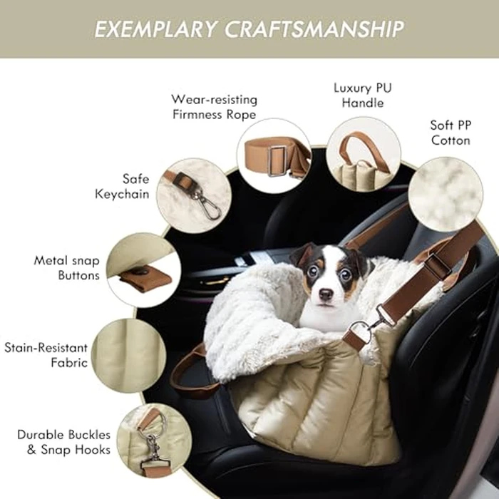 ClevaHome Small Dog Car Seat & Travel Carrier & Pet Bed, Soft Fleece Interior for Dogs up to 10lbs, Stylish Pet Travel Tote for Indoor and Outdoor Use by Cleva - Image 3
