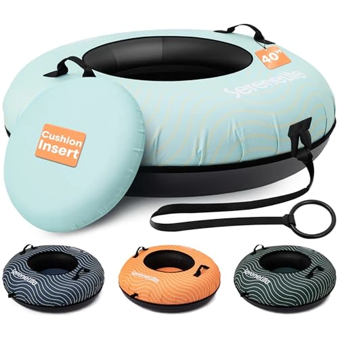 SereneLife Snow Tube for Sledding, 40" Inflatable Snow Tubes Heavy Duty w/Durable Anti Wear Material for Outdoor Fun, Puncture Resistant Hard Bottom, Includes Seat Cover & Tow Strap for Kids & Adults by SereneLife - Image 1