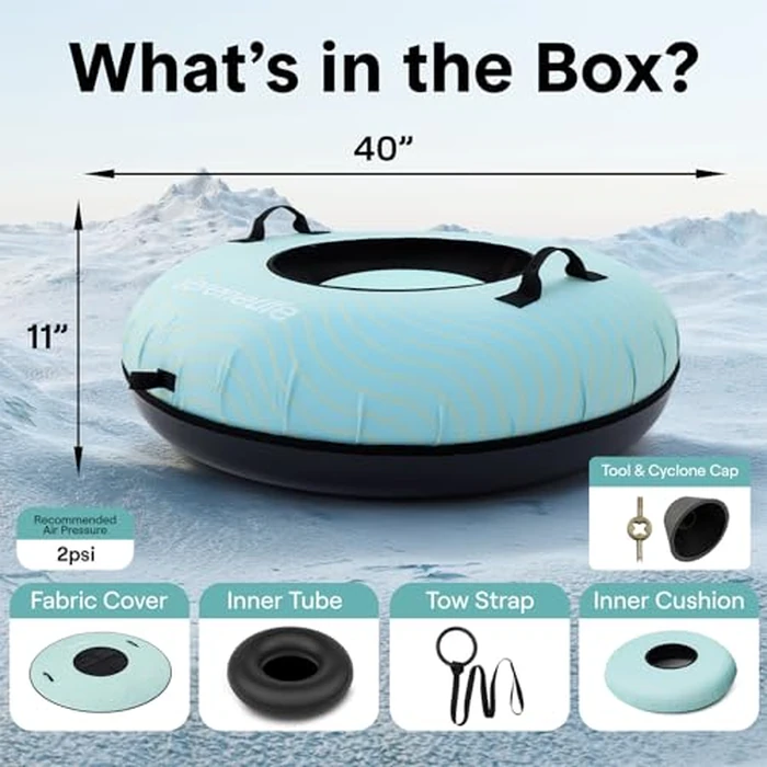 SereneLife Snow Tube for Sledding, 40" Inflatable Snow Tubes Heavy Duty w/Durable Anti Wear Material for Outdoor Fun, Puncture Resistant Hard Bottom, Includes Seat Cover & Tow Strap for Kids & Adults by SereneLife - Image 9