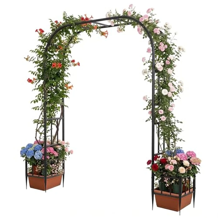 GARDFANCY Garden Arch with Planter Boxes, Metal Arbor Trellis for Climbing Plants Outdoor, Heavy Duty Iron Archway for Wedding Ceremony Party Backyard Lawn Patio Decor, Black by GARDFANCY - Image 1