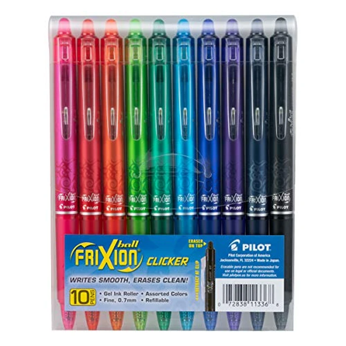 Pilot FriXion Erasable Gel Pens, Fine Point 0.7 mm Erasable Pens, Pack of 10 Assorted Colors by PILOT - Used - Like New condition - US$18.97