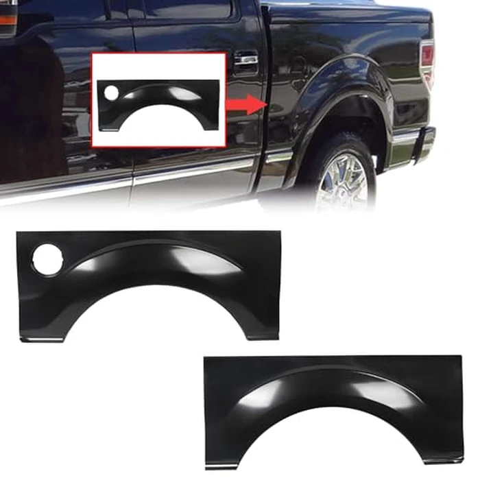 ECOTRIC Rear Wheel Arch Quarter Panel Compatible with 2009-2014 Ford F150 LD W/O Molding Holes, Bed Upper Repair Panel Replacement Steel Left & Right by ECOTRIC - Image 1