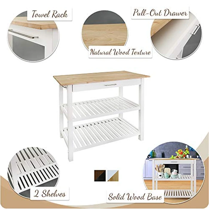 Casual Home Solid Wood Kitchen Island, Natural Maple Top, White Base (New) 40*20*36.5inch by Casual Home - Image 3