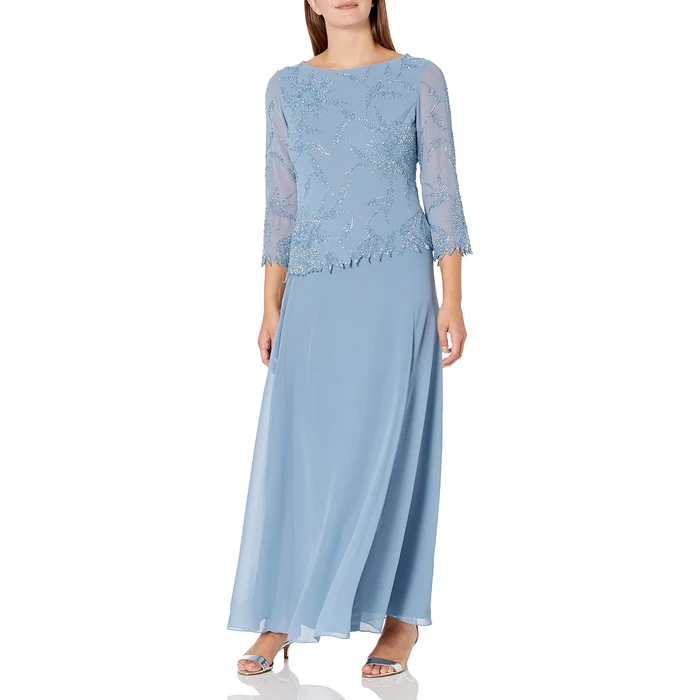 J Kara Women's 3/4 Sleeve Beaded Dress, Dusty Blue/Blue, 14 by J Kara - Used - Like New condition - US$80.44