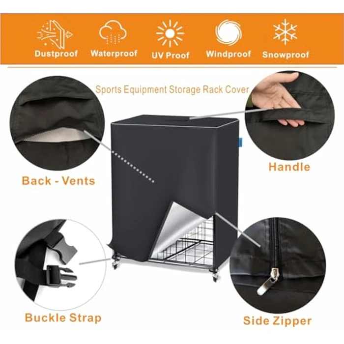 Garage Sports Equipment Organizer Cover, Ball Storage Rack Cover Outdoor, 600D Oxford, Waterproof & Dustproof, 38 "L x 18" W x 45 "H - Protecting Your Sports Equipment and Toys.(Cover Only) by VeyoStories - Image 6