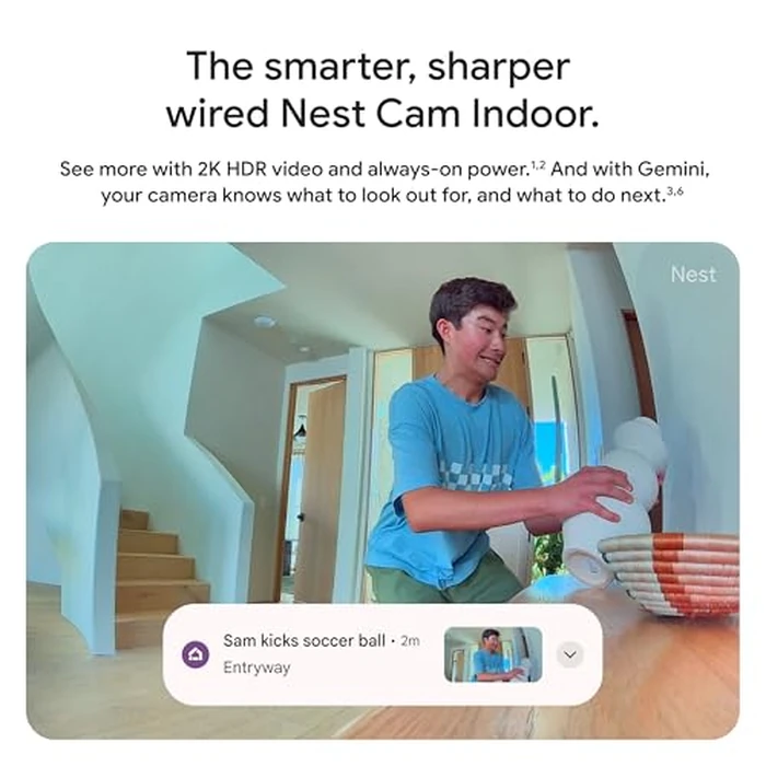 Google Nest Cam Indoor (Wired, 3rd Gen) - Security Camera with 2K Video and Gemini, Night Vision, 2-Way Audio, Works with Google Home - 2025 Model - Snow by Google - Image 2