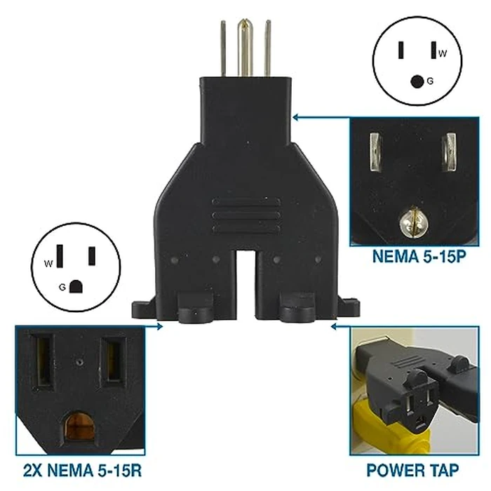 Conntek RL-30104 U.S. 3-Prong Heavy Duty Dual Outlet Adapter, Black by Conntek - Image 2