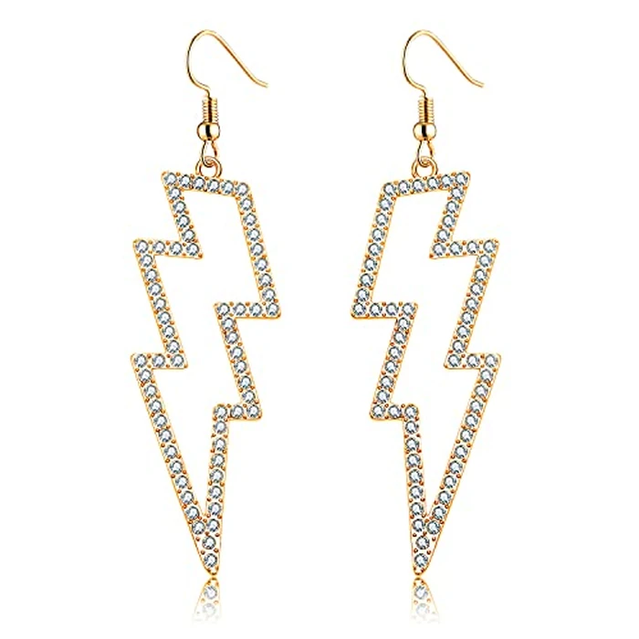 Lightning Bolt Earrings, 80s Earrings for Women, Glitter Rhinestone Lightning Bolt Dangle Earrings for 80's Outfit Party Accessories Halloween Gifts (Gold) by CEALXHENY - Used - Very Good condition - US$10.98