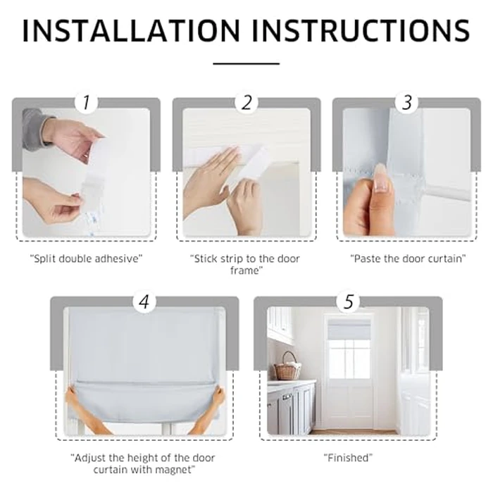 NICETOWN Magnetic Room Darkening Door Blinds, No Drill Roll Up French Door Curtain for Window, Thermal Insulated Light Blocking Shades for Sidelight Glass Window, 24" W x 64" L, Greyish White, 1 Panel by NICETOWN - Image 2