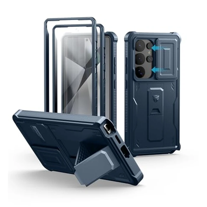 Dexnor for Samsung Galaxy S25 Ultra Case with Built-in Slide Camera Cover & Screen Protector & Kickstand, Heavy-Duty Shockproof Rugged Case Full-Body Bumper Protective Cover - Blue by Dexnor - Used - Acceptable condition - CA$27.11