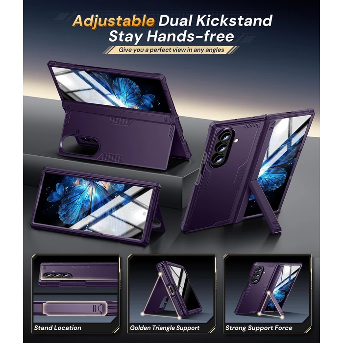 Kaiiecal for Samsung Galaxy Z-Fold-7 Case: Dual-Stand & Military Shockproof Rugged Hinge & HD Screen Protector [Anti-Scratch] Durable Shockproof Women Men Business Cover for Z Fold7 5G 2025 (Purple) by Kaiiecal - Image 3