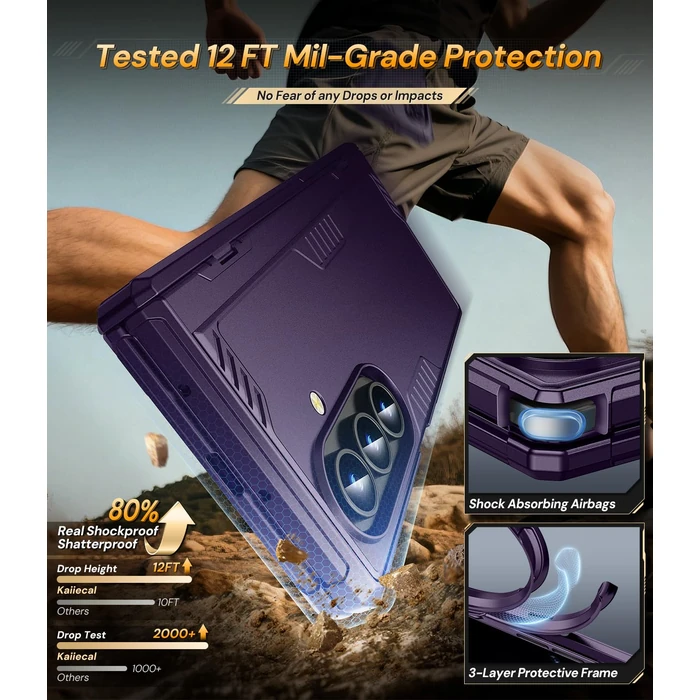 Kaiiecal for Samsung Galaxy Z-Fold-7 Case: Dual-Stand & Military Shockproof Rugged Hinge & HD Screen Protector [Anti-Scratch] Durable Shockproof Women Men Business Cover for Z Fold7 5G 2025 (Purple) by Kaiiecal - Image 6