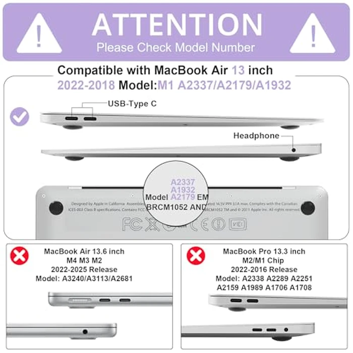 B BELK Compatible with MacBook Air 13 inch Case 2022 2021 2020 2019 2018 Release A2337 M1 A2179 A1932, Plastic Laptop Hard Shell+ Keyboard Cover+Screen Protector for MacBook Air 13.3 inch Case, Purple by B BELK - Image 2