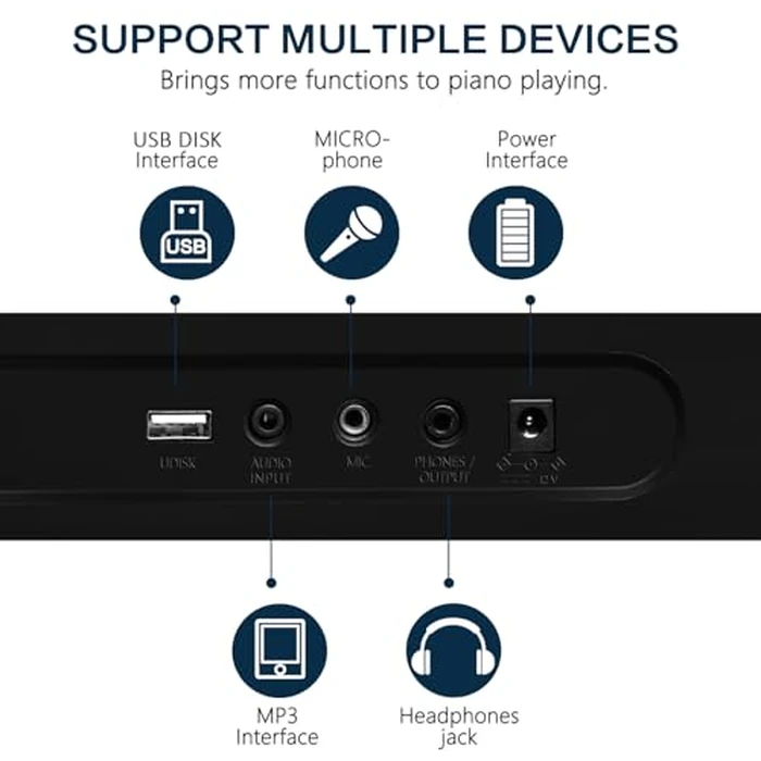 61 Key Portable Electronic Keyboard Piano w/Lighted Full Size Keys, LCD, Headphones, X-Stand, Stool, Music Rest, Microphone, Note Stickers, Built-In Speakers,3 Teaching Modes by JIKADA - Image 5