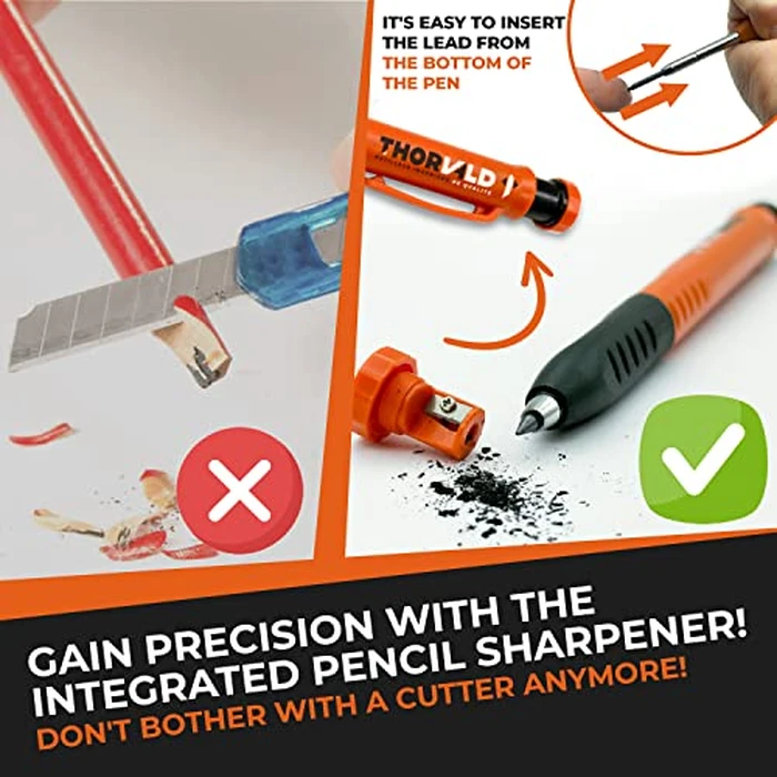 THORVALD 2 Carpenter Square 7 inch (1/16" Precision) + 2 Pencils + 12 Leads - T Square Multi-Purpose Carpenter Tools : Wrench, Protractor, Ruler, Marking Gauge, Drill Gauge, Carpentry Pencil by THORVALD - Image 4