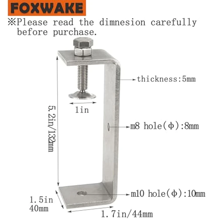 Stainless Steel C Clamps Small 5 Inch for Mounting, Heavy Duty U Clamps for Metal Working, Desk Clamp with Stable Wide Jaw Opening & Protective Pads/I-Beam Design (2pcs) by foxwake - Image 2