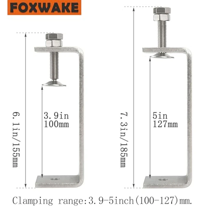 Stainless Steel C Clamps Small 5 Inch for Mounting, Heavy Duty U Clamps for Metal Working, Desk Clamp with Stable Wide Jaw Opening & Protective Pads/I-Beam Design (2pcs) by foxwake - Image 3