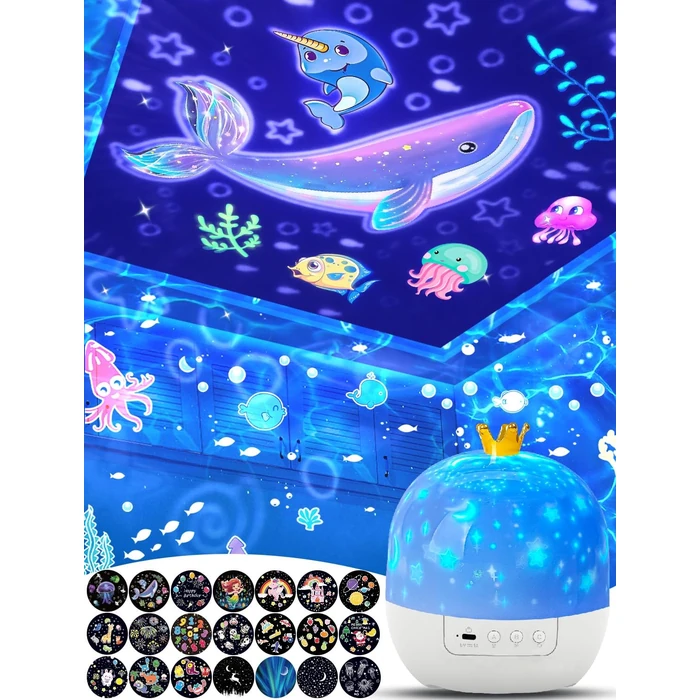 21 Sets of Films, Projector Night Light for Kids Bedroom, Ceiling, Kids Night Light Projector, Star Galaxy Projector for Baby Girls with 360 degrees Rotation, Dimmable, Birthday, Christmas, Gifts, Room Decor by Eigther - Used - Like New condition