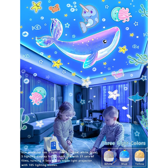 21 Sets of Films, Projector Night Light for Kids Bedroom, Ceiling, Kids Night Light Projector, Star Galaxy Projector for Baby Girls with 360 degrees Rotation, Dimmable, Birthday, Christmas, Gifts, Room Decor by Eigther - Image 4