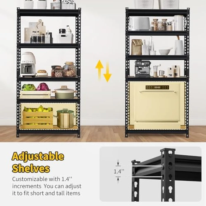 Storage Shelving Unit, 5-Tier Adjustable Metal Storage Shelves, 36" L x 18" W x 72" H Heavy Duty Garage Storage Shelves for Kitchen Pantry Basement Bathroom Laundry by PeakPursuit - Image 5