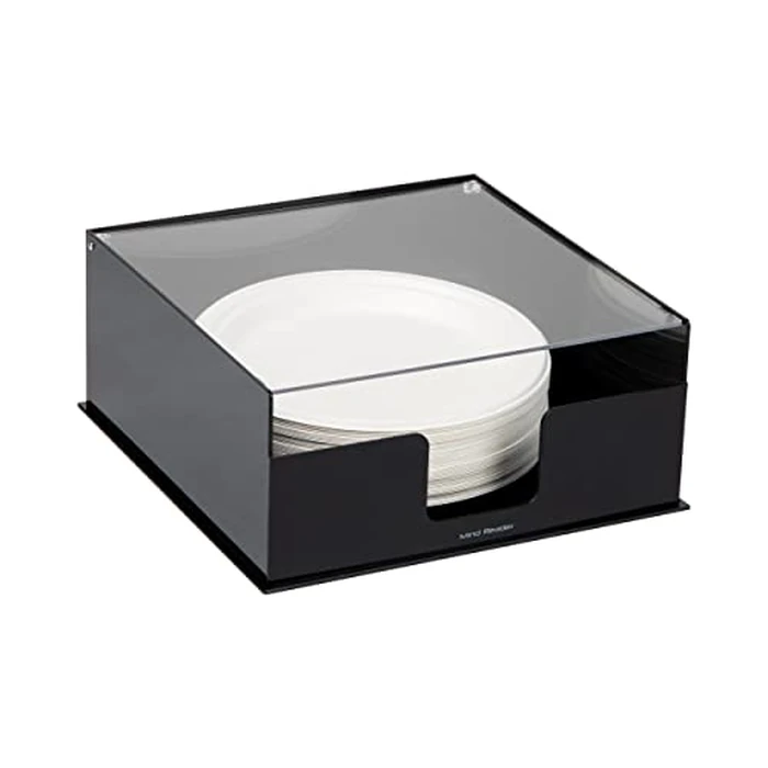 Mind Reader Paper Plate Holder, Covered Dispenser, Dinner Party Essentials, Plate Caddy, Acrylic, 27.9Lx27.9Wx12.7Hcm, Black by Mind Reader - Image 1