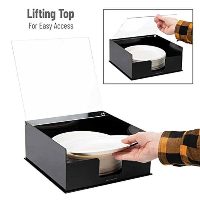 Mind Reader Paper Plate Holder, Covered Dispenser, Dinner Party Essentials, Plate Caddy, Acrylic, 27.9Lx27.9Wx12.7Hcm, Black by Mind Reader - Image 4