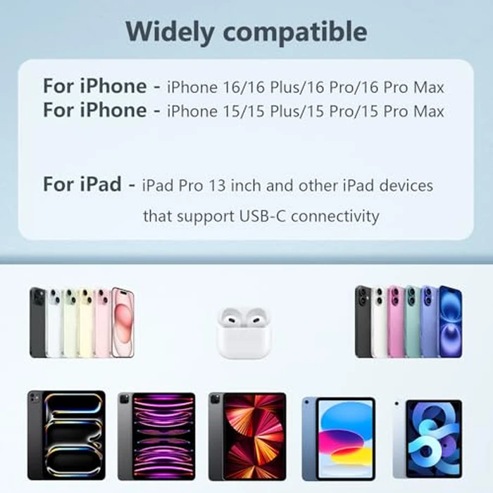 10FT USB C Cable for iPhone 17 16 15 Charger Fast Charging, Long USBC to C Charger Cable Cord with 20W Type C Fast Charger Block for iPhone 17 Pro Max/17Pro/16e/16 Pro/16 Plus/15/15 Pro max,iPad 2Pack by BWNWOVOS - Image 5